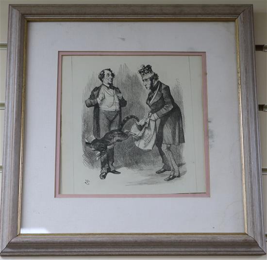 Three punch cartoon pictures of Disraeli 22 x 22cm.